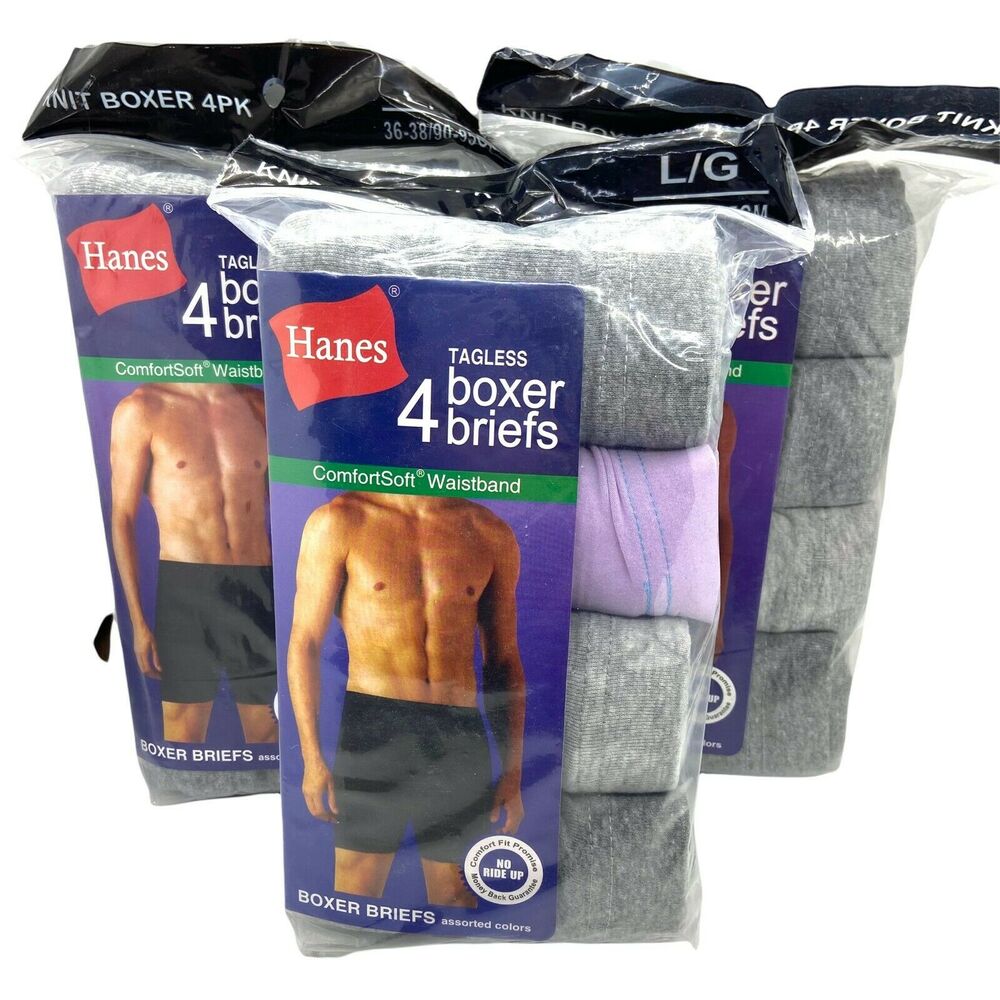 Hanes Mens Gray Lilac Comfort Fit Waistband Boxer Briefs Size Large 3 packs